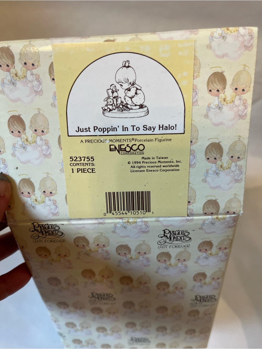 Enesco Precious Moments Box with Pastel Artwork and Yellow Label
